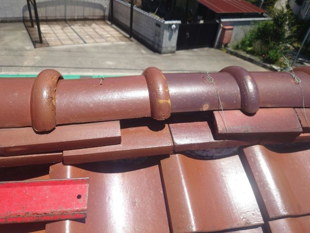 姫路市の抜け落ちがあった棟部ののし瓦